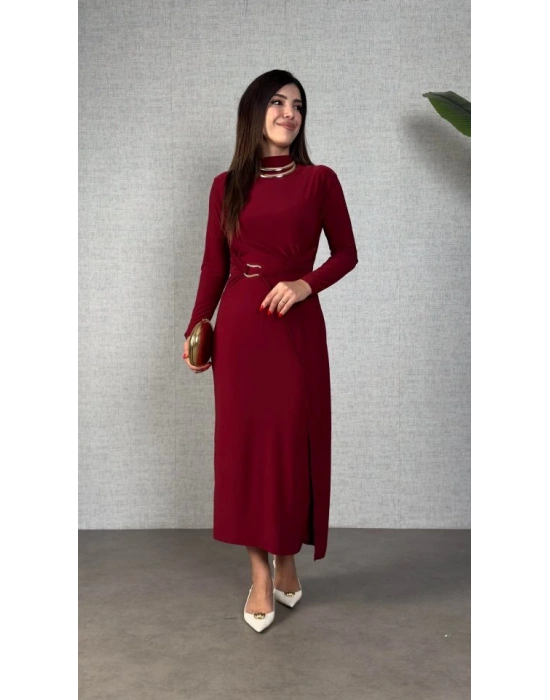 Kadın Balıkçı Yaka Toka Detay andy Kumaş Midi Boy Elbise