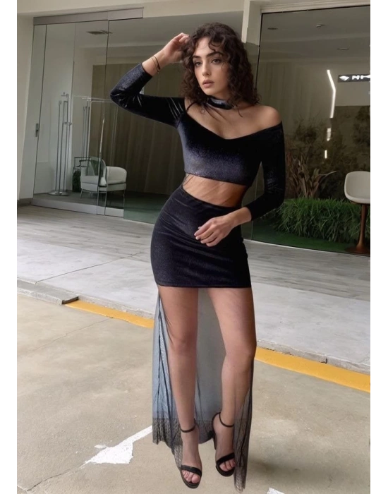 Kadın Balıkçı Yaka Transparan Dekolteli Fırsat ürün Elbise