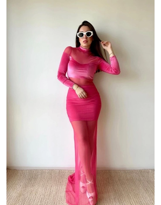 Kadın Balıkçı Yaka Transparan Dekolteli Fırsat ürün Elbise