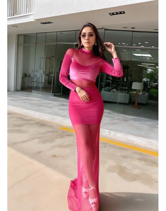 Kadın Balıkçı Yaka Transparan Dekolteli Fırsat ürün Elbise