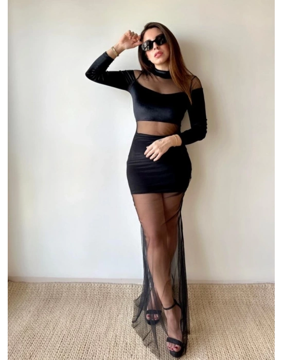 Kadın Balıkçı Yaka Transparan Dekolteli Fırsat ürün Elbise