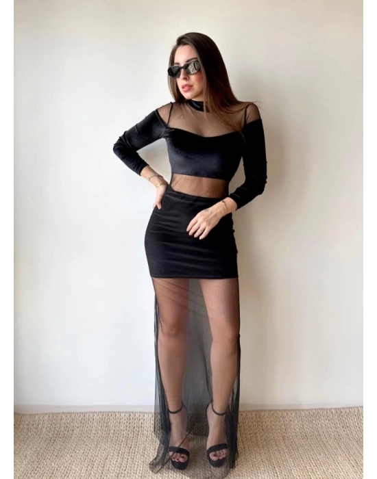 Kadın Balıkçı Yaka Transparan Dekolteli Fırsat ürün Elbise