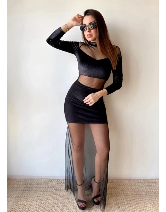 Kadın Balıkçı Yaka Transparan Dekolteli Fırsat ürün Elbise