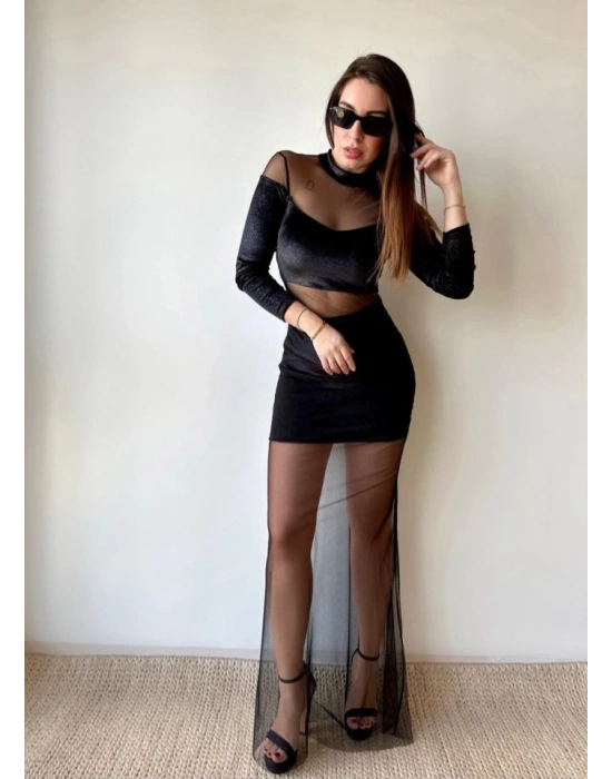 Kadın Balıkçı Yaka Transparan Dekolteli Fırsat ürün Elbise