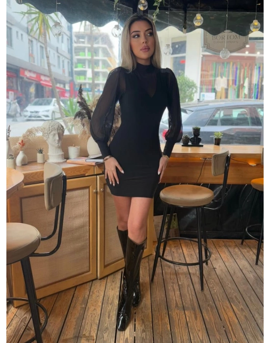 Kadın Balıkçı Yaka Transparan Detay Fırsat ürün andy Kumaş ini Elbise