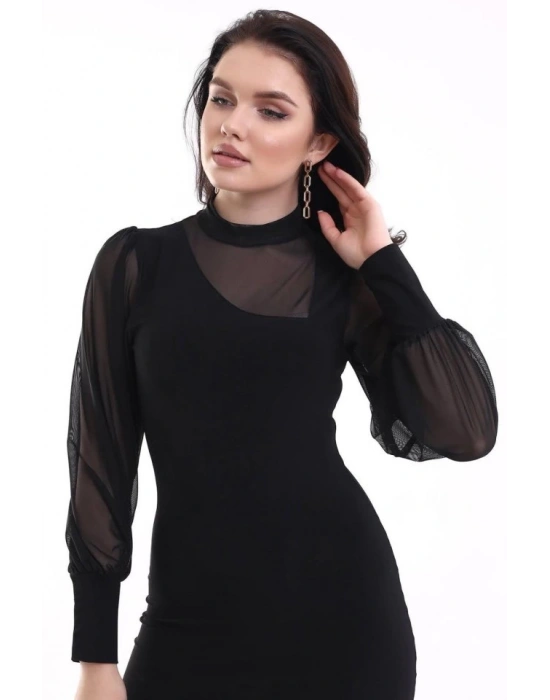 Kadın Balıkçı Yaka Transparan Detay Fırsat ürün andy Kumaş ini Elbise