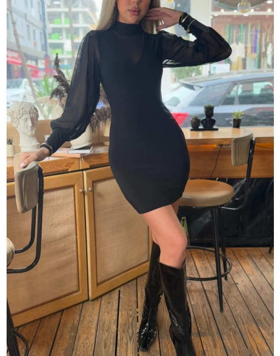 Kadın Balıkçı Yaka Transparan Detay Fırsat ürün andy Kumaş ini Elbise