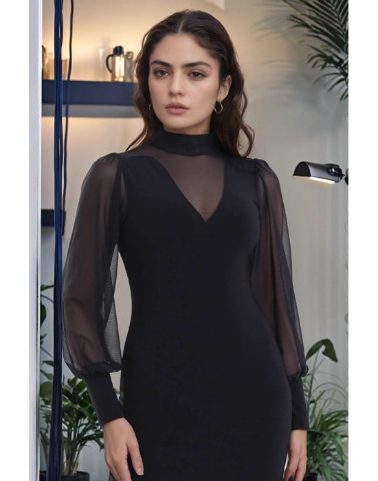 Kadın Balıkçı Yaka Transparan Detay Fırsat ürün andy Kumaş ini Elbise