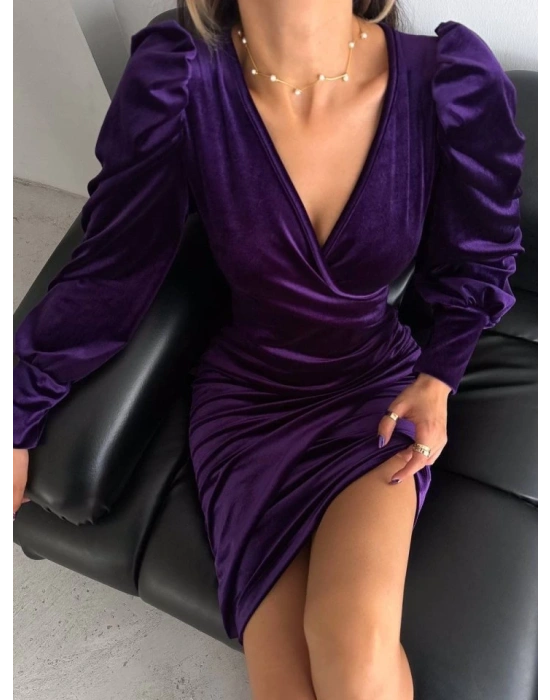 Kadın Balon Kol Kruvaze Yakamidi Boy Fırsat ürün Elbise