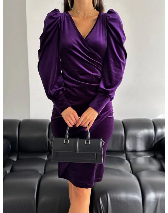 Kadın Balon Kol Kruvaze Yakamidi Boy Fırsat ürün Elbise