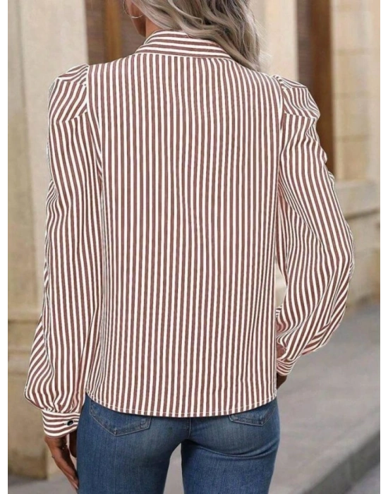 Kadın Balon Kol Pamuk Polyester Kumaş çizgili Gömlek