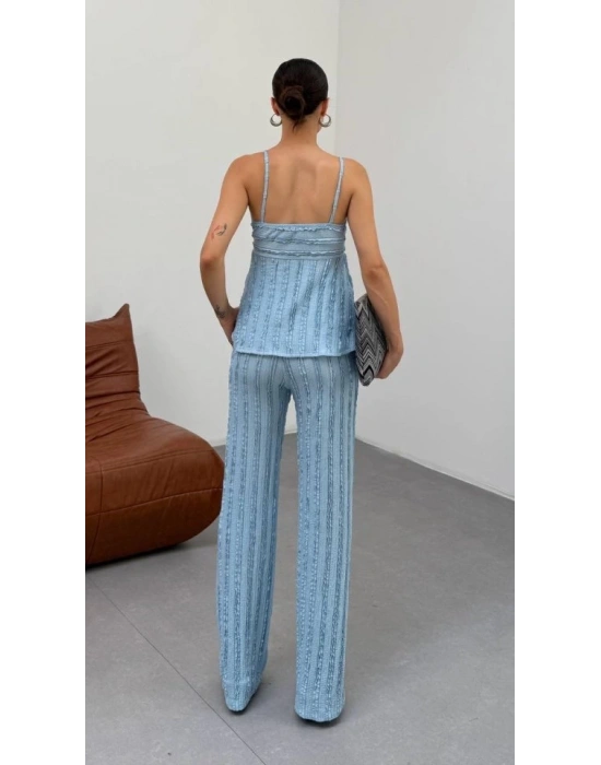 Kadın Bebe avisi Dokulu Askılı Üst Ve Bol Paça Pantolon 2’li Takım