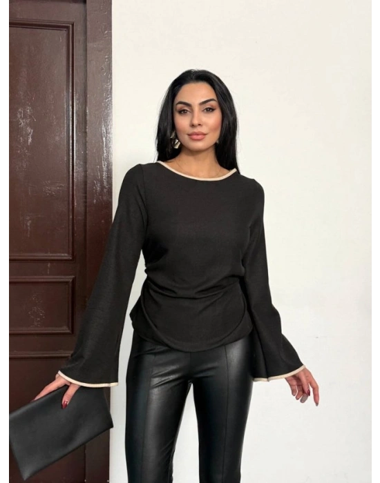 Kadın Belde Bağcık Detaylı Keten Bluz