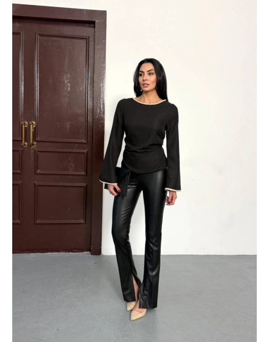 Kadın Belde Bağcık Detaylı Keten Bluz