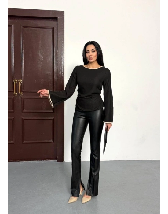 Kadın Belde Bağcık Detaylı Keten Bluz