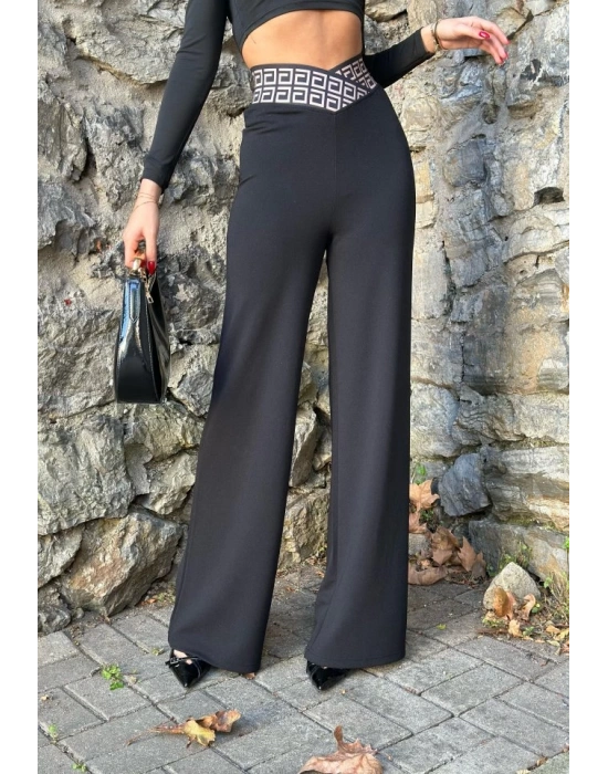 Kadın Belde Kruvaze Ve Ribana Detay Ispanyol Paça Ithal Krep Pantolon