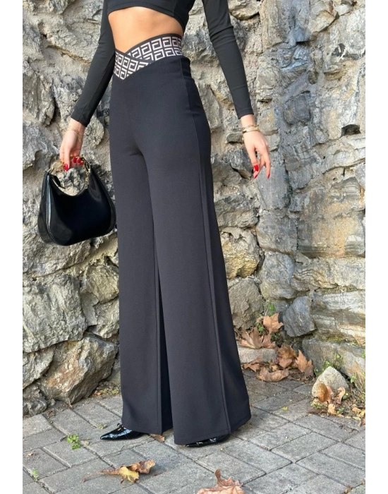 Kadın Belde Kruvaze Ve Ribana Detay Ispanyol Paça Ithal Krep Pantolon