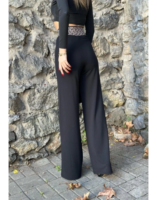 Kadın Belde Kruvaze Ve Ribana Detay Ispanyol Paça Ithal Krep Pantolon