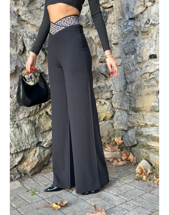 Kadın Belde Kruvaze Ve Ribana Detay Ispanyol Paça Ithal Krep Pantolon