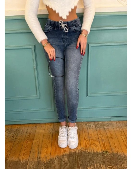 Kadın Belden Bağlamalı Cepli Yüksek Bel Kot Pantolon