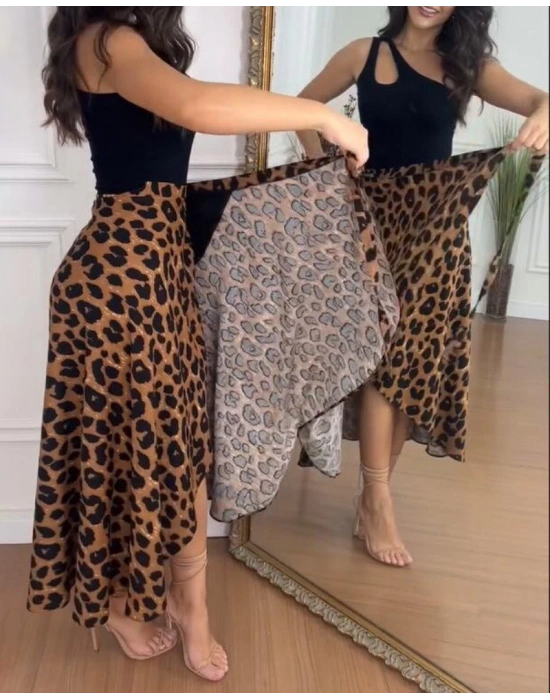 Kadın Belden Kuşaklı Desenli Süprem Etek