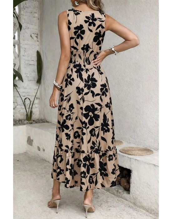 Kadın Beli Gipeli Etnik Desen Sıfır Kol Süprem Elbise