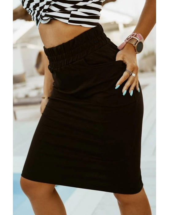 Kadın Beli Lastikli Arkası Yırtmaçlı İki İplik Etek