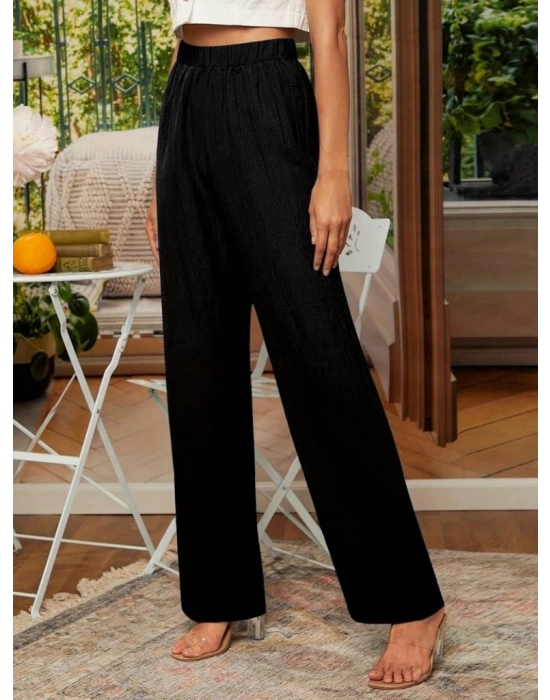 Kadın Beli Lastikli Bol Düz Paça Bürümcük Pantolon