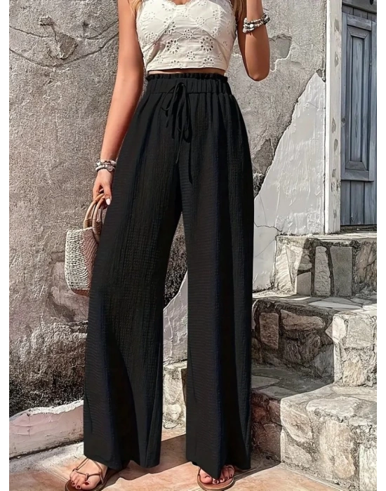Kadın Beli Lastikli Bol Paça Bürümcük Pantolon