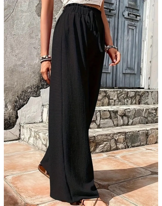 Kadın Beli Lastikli Bol Paça Bürümcük Pantolon