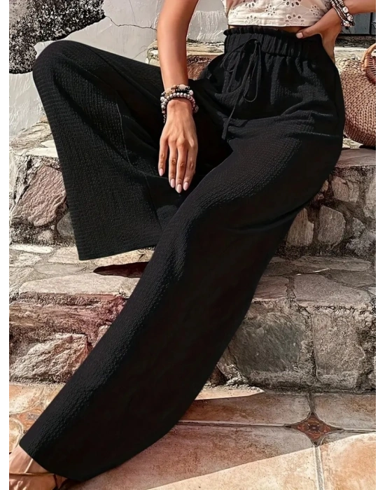 Kadın Beli Lastikli Bol Paça Bürümcük Pantolon