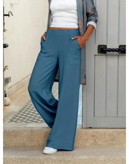 Kadın Beli Lastikli Cepli Palazzo Aerobin Pantolon