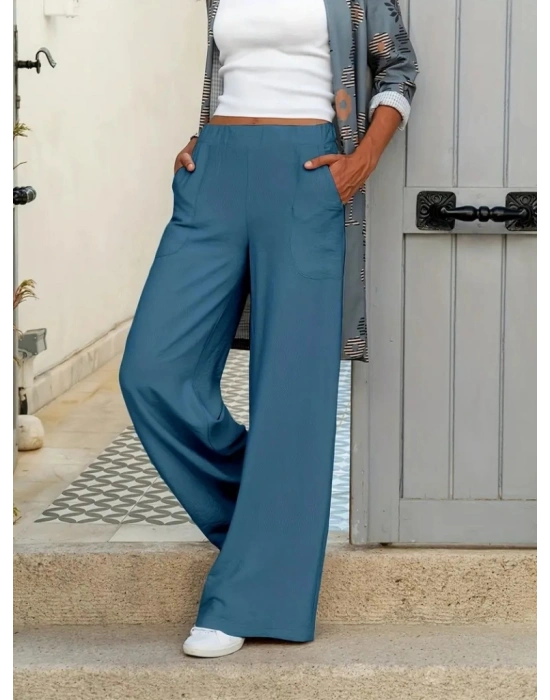 Kadın Beli Lastikli Cepli Palazzo Aerobin Pantolon