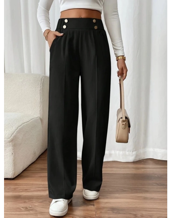 Kadın Beli Lastikli Düğmeli Ithal Krep Pantolon