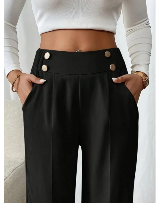 Kadın Beli Lastikli Düğmeli Ithal Krep Pantolon