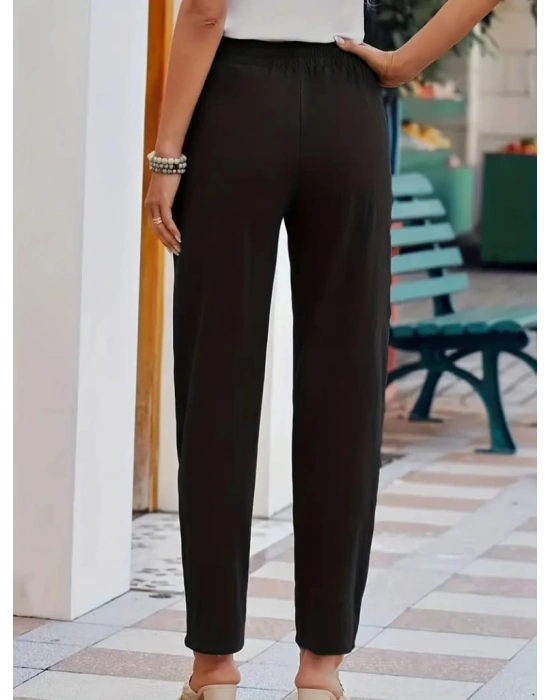 Kadın Beli Lastikli Keten Pantolon