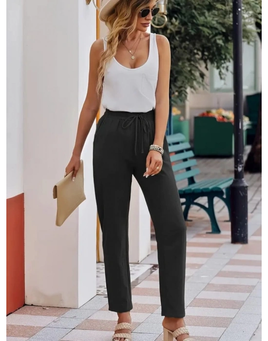 Kadın Beli Lastikli Keten Pantolon