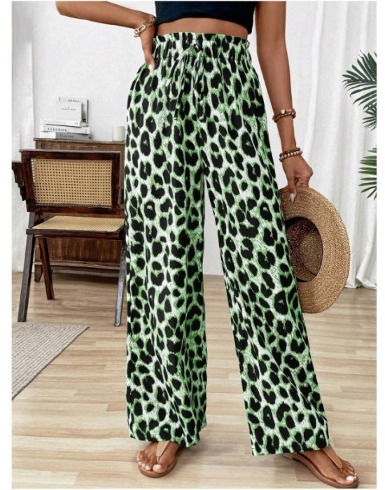 Kadın Beli Lastikli Leopar Desen Süprem Pantolon
