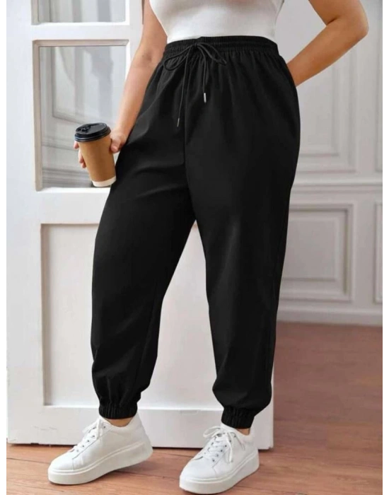 Kadın Beli Lastikli Önden Bağcıklı İki İplik Kumaş Alt Eşofman