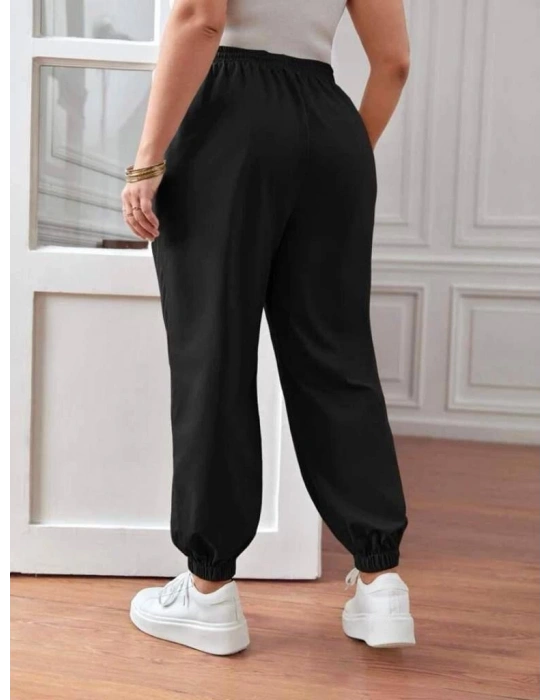 Kadın Beli Lastikli Önden Bağcıklı İki İplik Kumaş Alt Eşofman