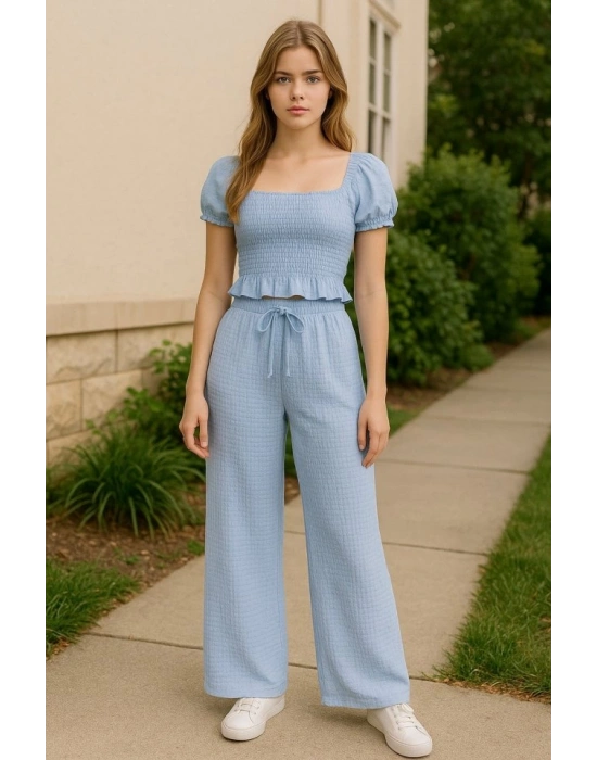 Kadın Beli Lastikli Pol Paça Pantolon