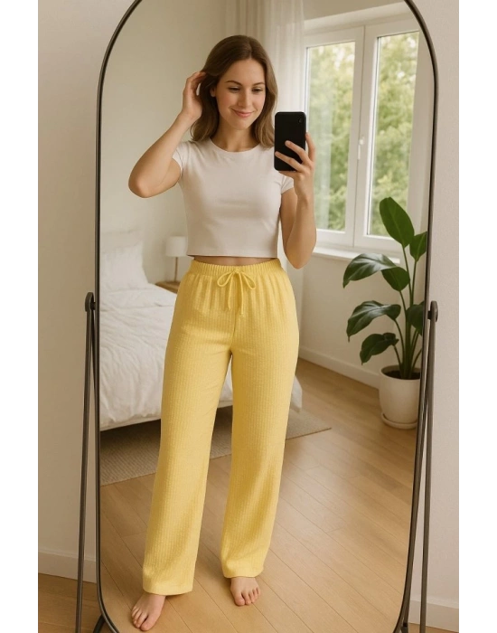 Kadın Beli Lastikli Pol Paça Pantolon