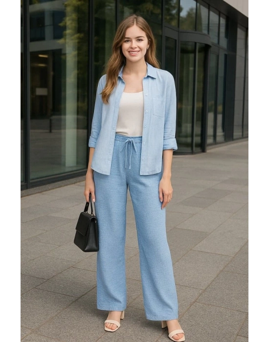 Kadın Beli Lastikli Pol Paça Pantolon