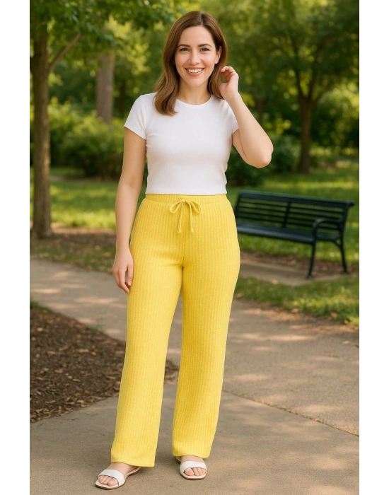 Kadın Beli Lastikli Pol Paça Pantolon
