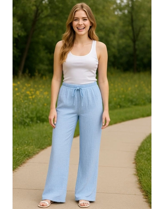 Kadın Beli Lastikli Pol Paça Pantolon