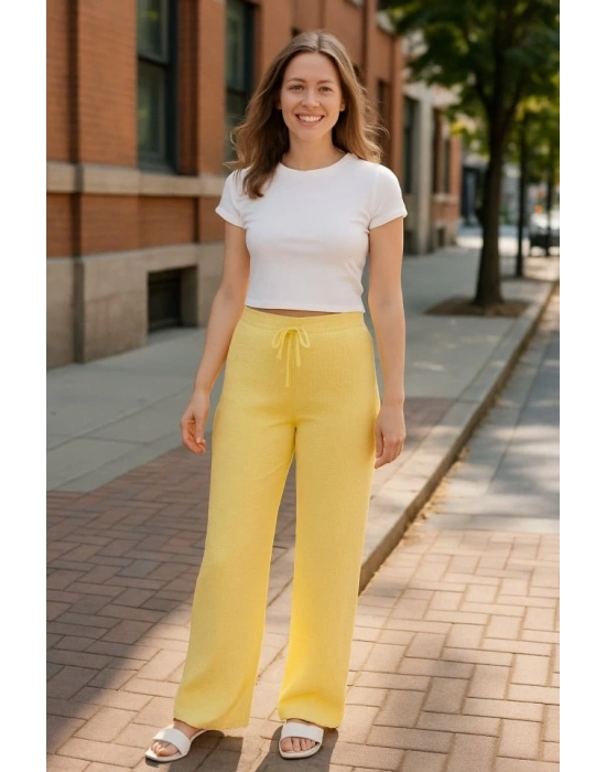 Kadın Beli Lastikli Pol Paça Pantolon