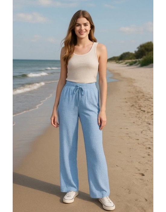 Kadın Beli Lastikli Pol Paça Pantolon