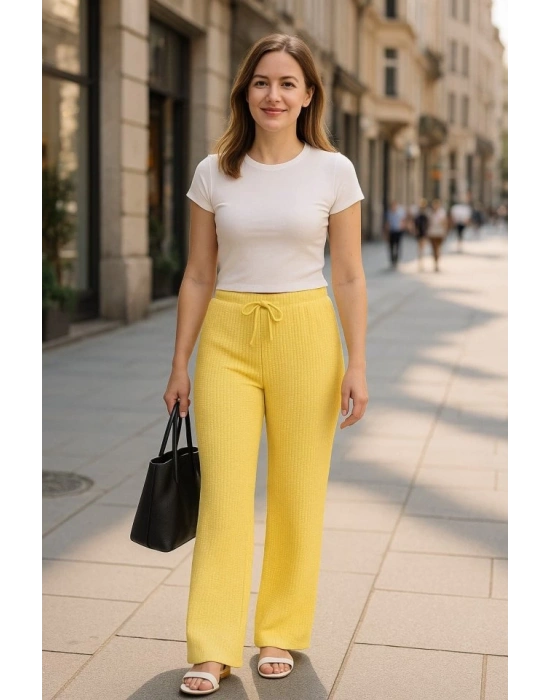 Kadın Beli Lastikli Pol Paça Pantolon