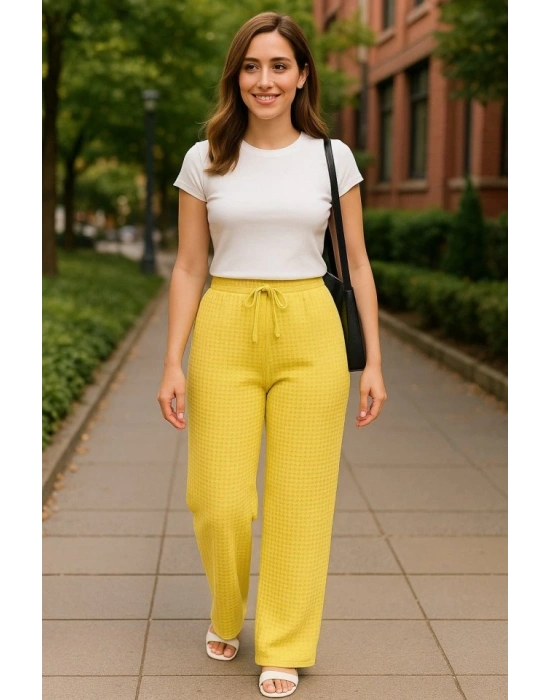 Kadın Beli Lastikli Pol Paça Pantolon