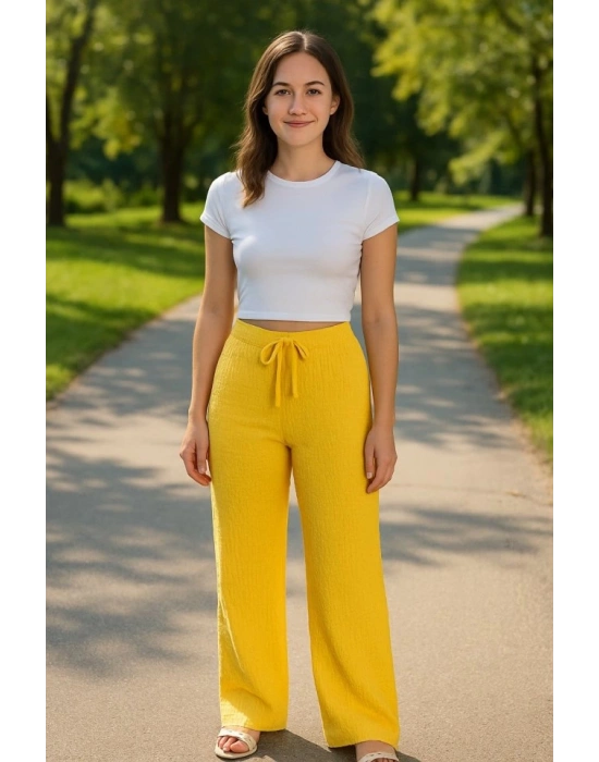 Kadın Beli Lastikli Pol Paça Pantolon